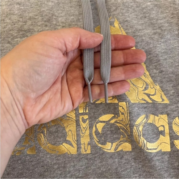 Adidas Pullover Hoodie Men Sz M Gray Sweatshirt Gold Liquid Foil - Picture 8 of 11